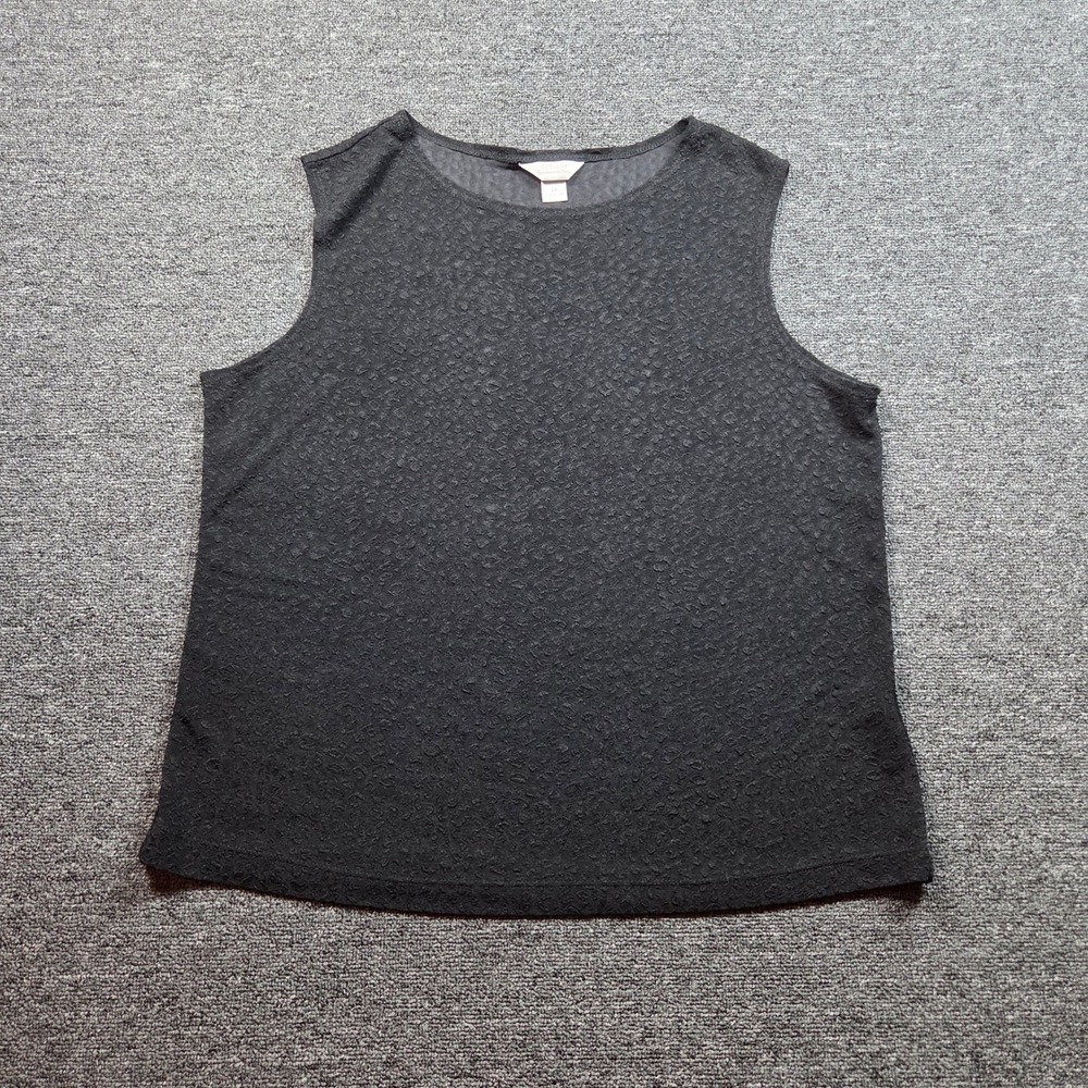 CJ Banks Sleeveless Top Womens 1X‎ Black Textured Print Office Casual